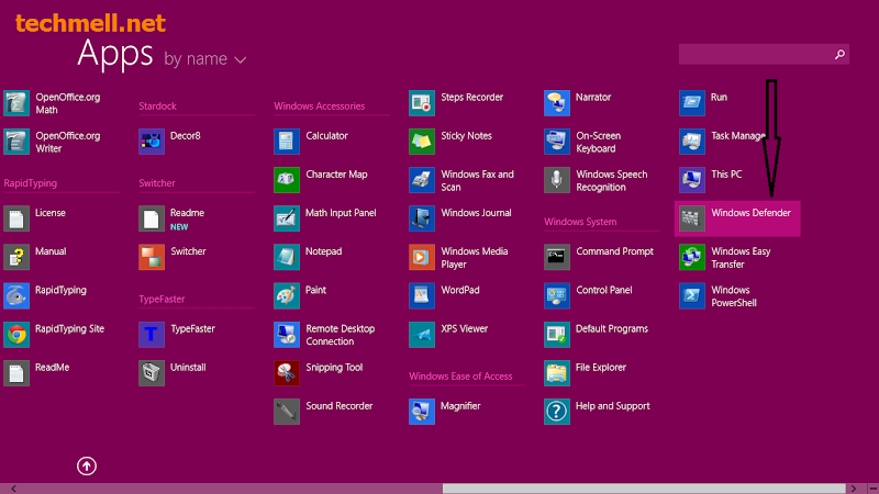 Windows Defender in Apps section in Windows 8.1