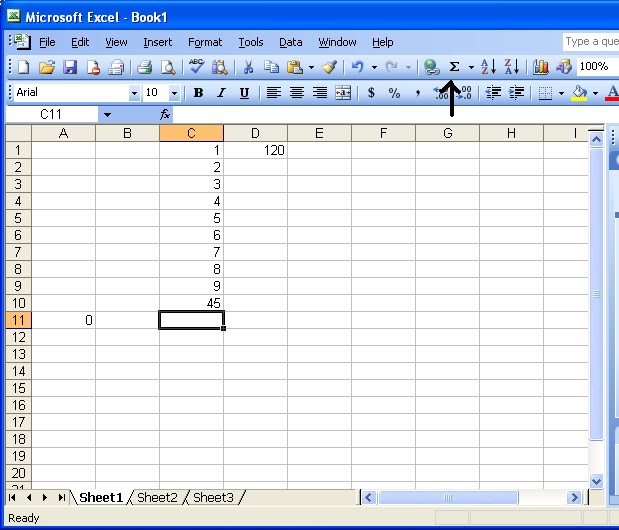 Microsoft Office Support: Auto Sum in Microsoft Excel 2003