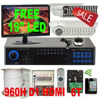 GW High End Enterprise CCTV Surveillance Security Camera System, FREE LED Monitor, 32 Channel 960H DVR 6TB HDD Real Time Recording+Playback, 32 Cameras 700 TV Lines Vari-Focal Lens(16*Bullet & 16*Dome), iPhone Android Viewable