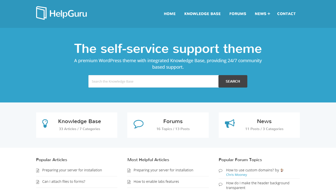HelpGuru - Um tema WordPress de base de conhecimento de autoatendimento
