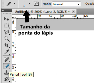 Lápis ajustado para 1 pixel de tamanho
