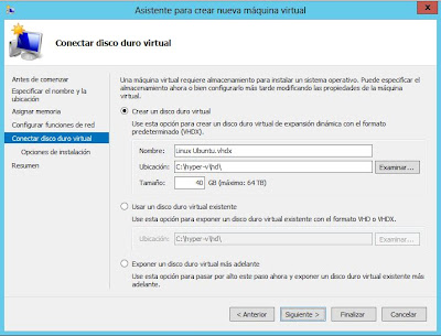 Agregar nueva mquina virtual a Hyper-V en Windows Server 2012
