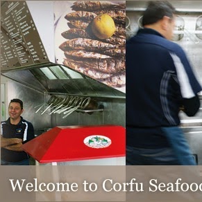 Corfu Seafoods—fried chicken logo