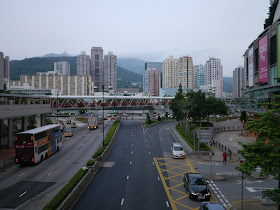 elevated walkway crossing over a road in Tsuen Wan, Hong Kong