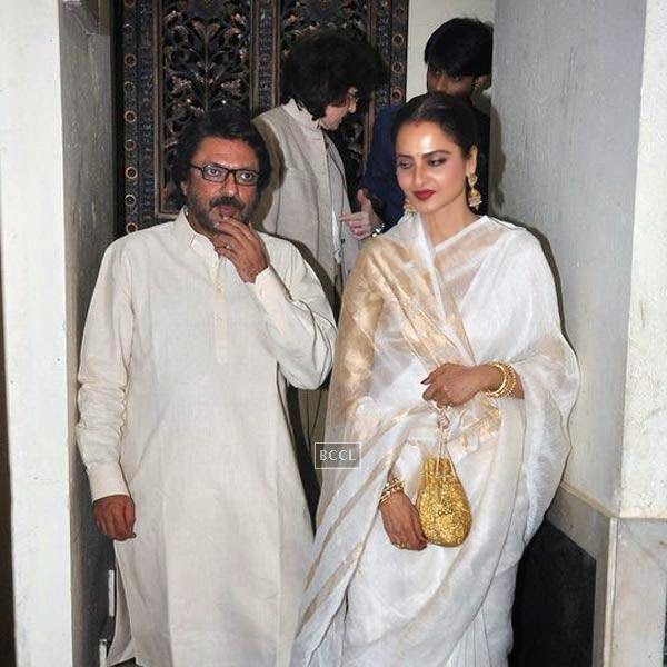 Sanjay Leela Bhansali with Rekha during the wrap-party of Bollywood movie Mary Kom, held at his residence on July 26, 2014.(Pic: Viral Bhayani)