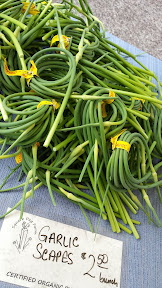 Some of the offerings at the PSU Portland Farmers market on Saturdays - garlic scapes