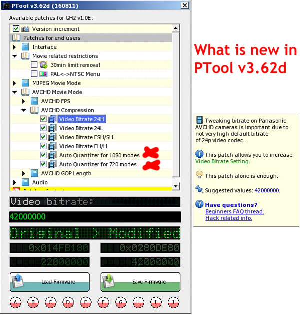 New Panasonic GH2 PTool v3.62d Auto Quantizer for 1080 and 720 video modes New Panasonic GH2 PTool v3.62d Auto Quantizer for 1080 and 720 video modes