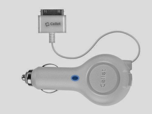  Cellet White Retractable Car Charger for Apple  iPhone 3G 3GS 4 and 4S ,iPod Touch, Nano, (Made for iPhone, Licensed by Apple)