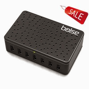 Bolse® 60W / 12-Amp 7-Port Fast Charging USB Wall / Desktop Charging Station With SmartICᵀᴹ Technology - Full Speed Charging for iPhone 5, iPad, Samsung Galaxy, Touch Screen Tablet, Cell Phone, MP3 Player, (AC 110-220V International), Detachable 5 ft / 1.5 M Power Cord
