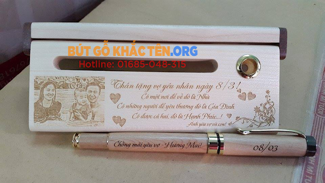 Bút gỗ, Hộp bút gỗ khắc tên - Quà tặng ý nghĩa tuyệt đẹp Bút gỗ khắc tên