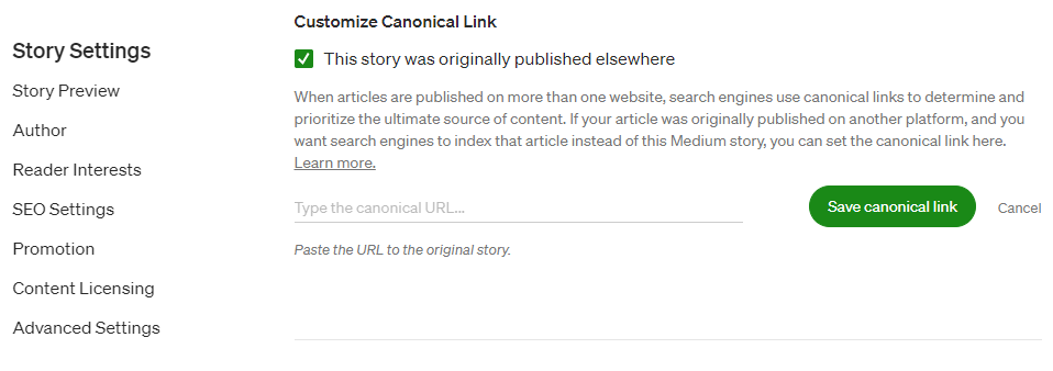Medium Canonical Link