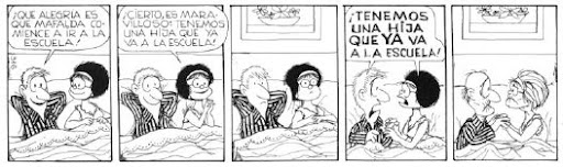 los padres de mafalda se sienten viejos porque mafalda ya va al cole