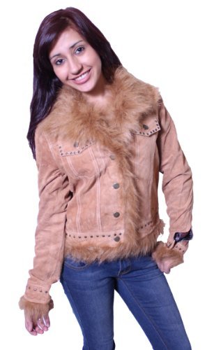 Women's Suede Brown Leather Jacket ,Buttons closure