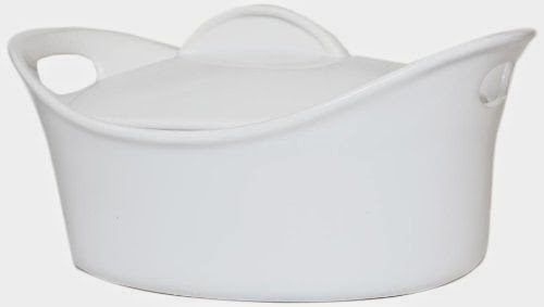  Housewares International 2-Quart Modern Style Oval Ceramic Baking and Casserole Dish with Lid, White, 11-Inch by 8-Inch