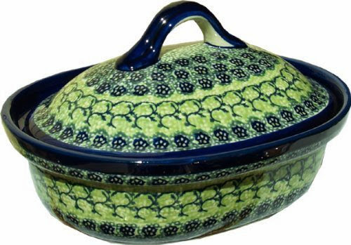  Polish Pottery Oval Casserole Dish From Zaklady Ceramiczne Boleslawiec #1156-du41 Unikat Pattern, Height: 5.9