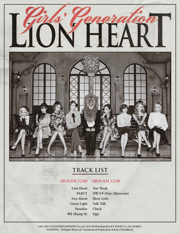 Girls' Generation (SNSD) 소녀시대 - Lion Heart Album Tracklist [image by Facebook Girls' Generation]