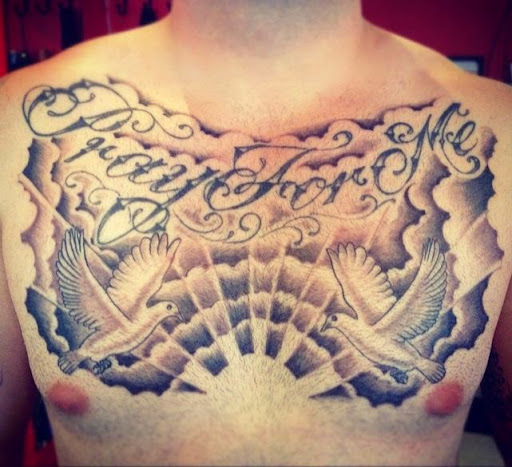 cloud and dove Chest Tattoos for men