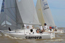 J/24 one-design racing sailboats- sailing off Buenos Aires