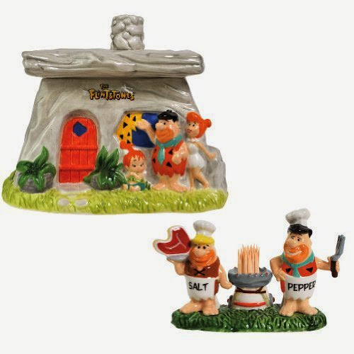  (Set) Wilma Fred  &  Pebbles Flintstones Cookie Jar w/Fred  &  Barney Shaker Set