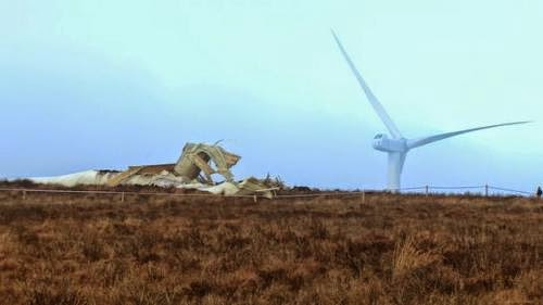 Wind Turbine Collapses On Uk Hillside Large Spike Remains Impaled In Earth Bbc