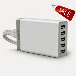 Anker® 40W 5-Port Family-Sized Desktop USB Charger with PowerIQTM Technology for iPhone 5s 5c 5; iPad Air mini; Galaxy S5 S4; Note 3 2; the new HTC One (M8); Nexus and More (White)