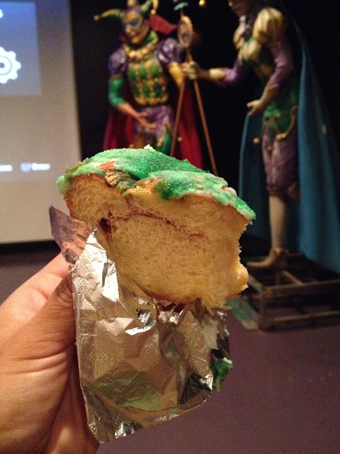 King Cake - a cinnamon pastry type of thing associated with Mardi Gras celebration. 