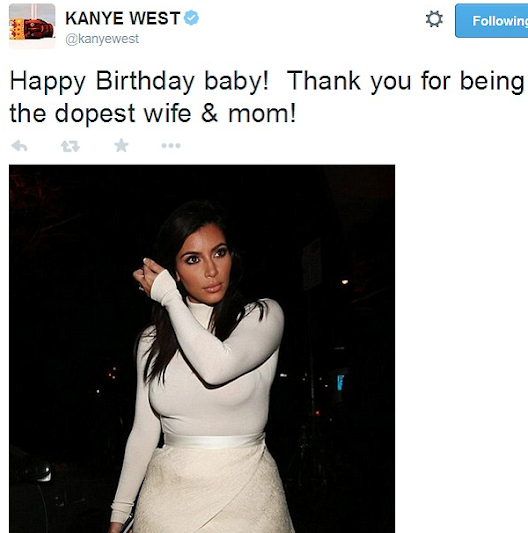 Tweet de Kanye West pour les 34 ans de Kim Kardashian