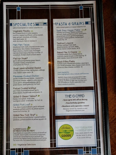 Menu, Blue Water Grill, Grand Rapids, MI