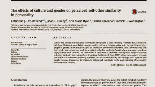 Paper The Effects Of Culture And Gender On Perceived Self Other Similarity In Personality