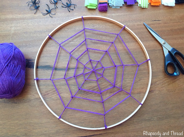 Spider Web Halloween Fabric Wreath Tutorial by Rhapsody and Thread