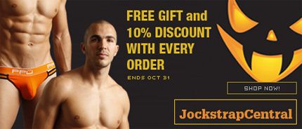 Trick and Treat, get a free gift and discount at jockstrap central
