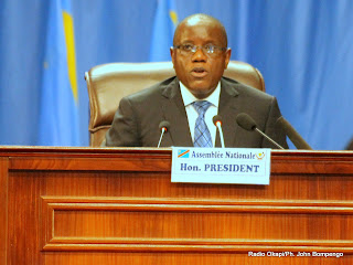 Aubin Minaku, Président de l’Assemblée nationale congolaise le 15/04/2013 au Palais du peuple à Kinshasa. Radio Okapi/Ph. John Bompengo