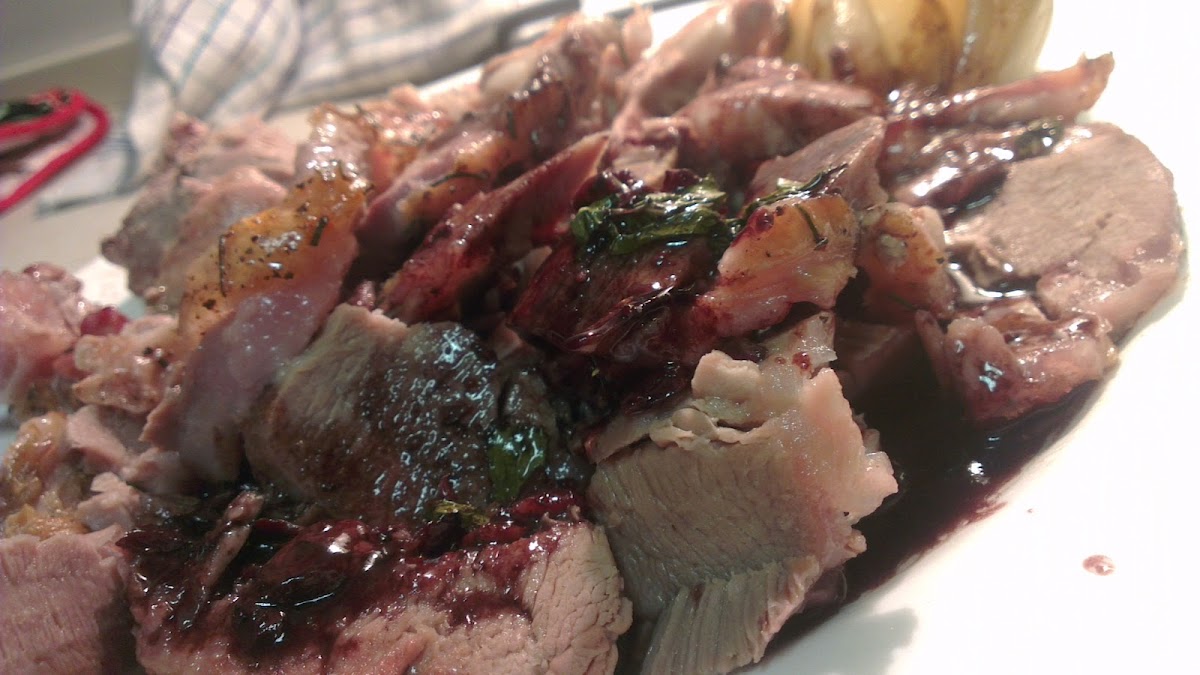 Roast Suffolk Lamb Leg with Red Wine Reduction