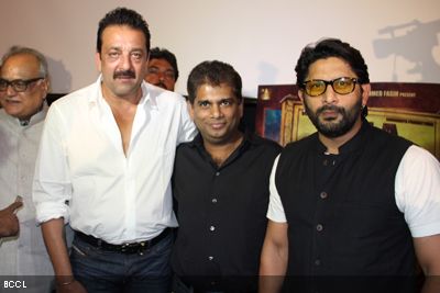 'Munnabhai' team, Sanjay Dutt and Arshad Warsi are seen together again at the music launch of the movie 'Zila Ghaziabad', held in Hyderabad.