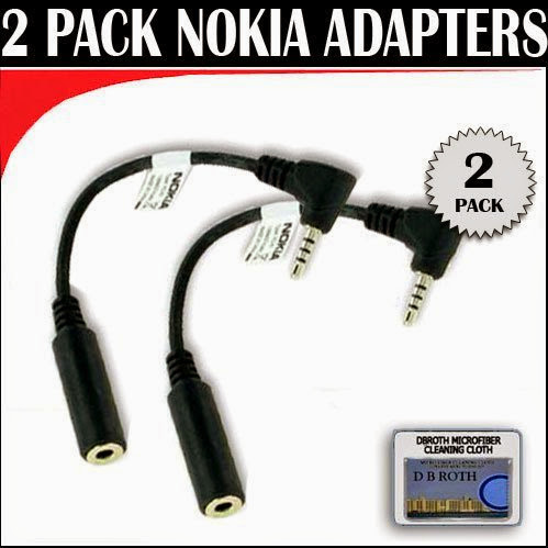  Nokia 2.5mm Jack to 3.5mm Handsfree adapter for Nokia 5100 5140 6085 6126 6230 6800 7270 9500 N70 N71 N72 N73 (AD-61) 2 Pack + DB Roth cloth