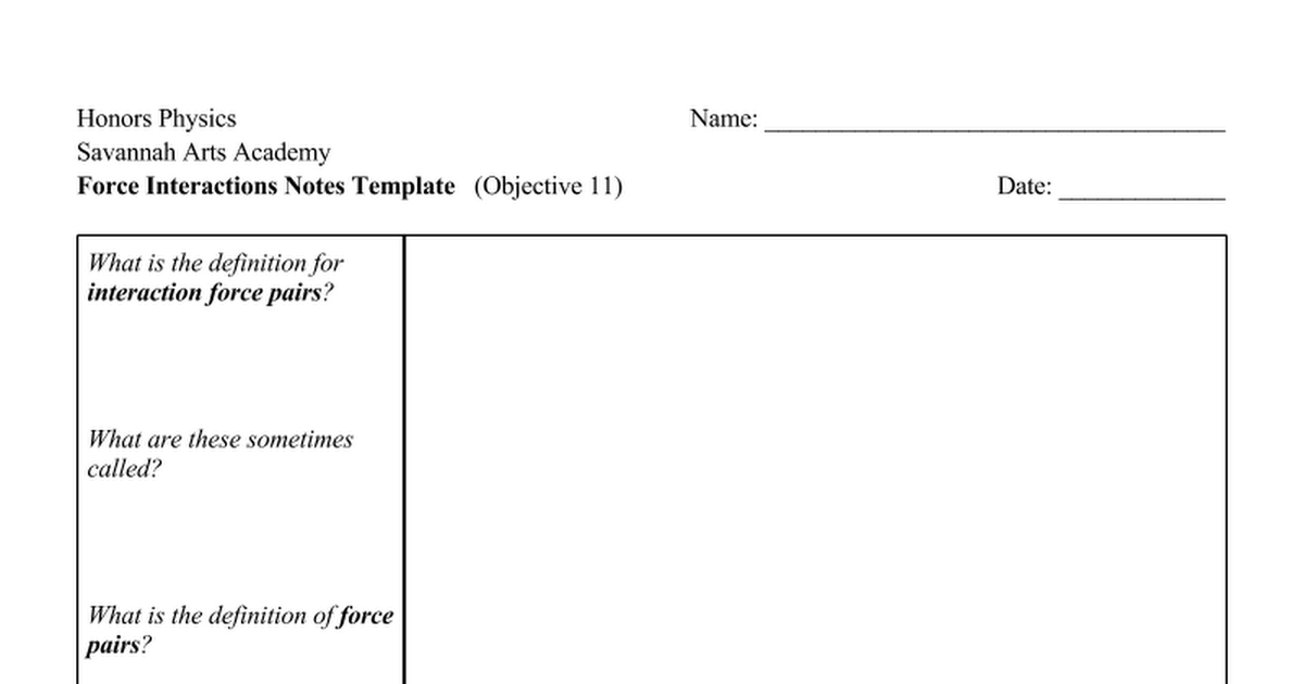 Force Interactions Notes Template