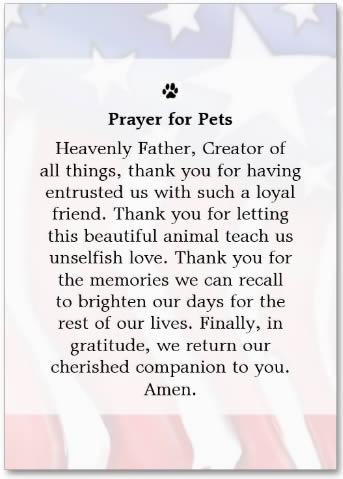  Red White Blue USA Flag Pet Memorial Card with Prayer for Pets on Back