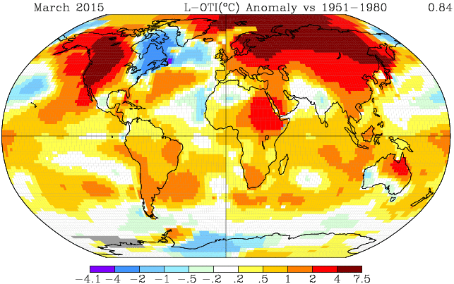 Informe climático de la Tierra. Marzo de 2015 el más cálido desde 1880