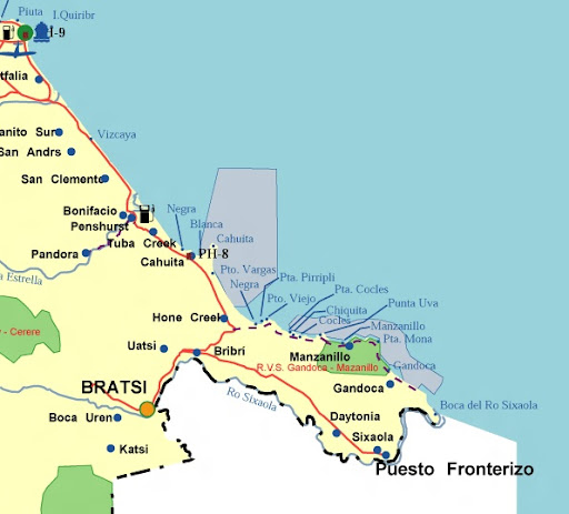 Mapa de la frontera sur de Costa Rica