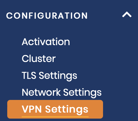 A screenshot of the OpenVPN interface showing its Configuration menu.