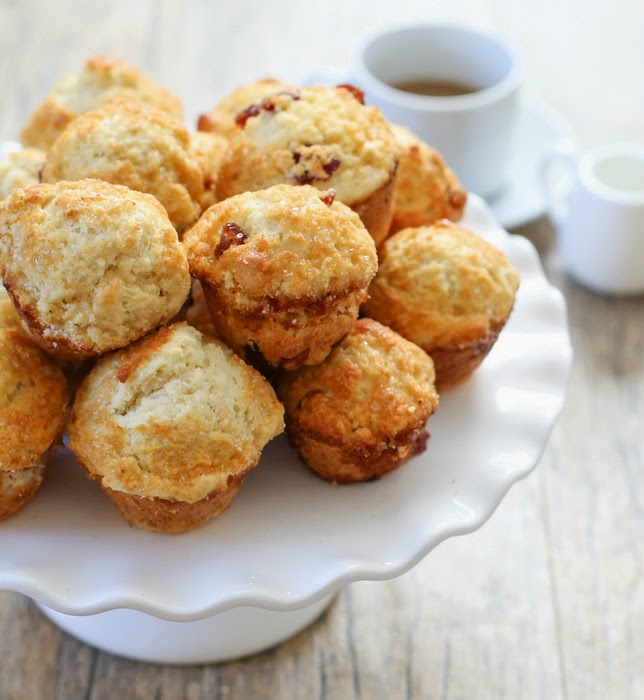 mini scone muffins stacked on a platter.