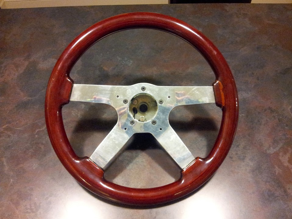 Mahogany and aluminum 4-spoke steering wheel and adaptor 20141103_193817