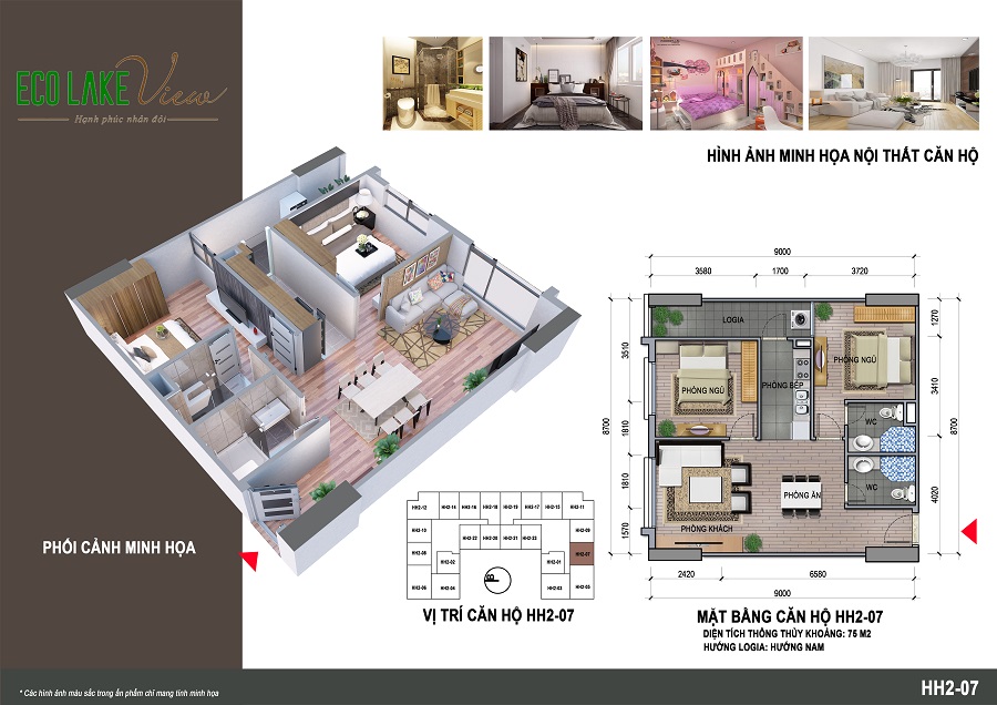 Mặt bằng căn hộ HH2-07 Eco Lake View Mặt bằng căn hộ HH2-07 Eco Lake View