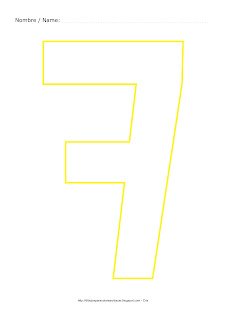 Dibujo para colorear y pintar el número siete en color amarillo