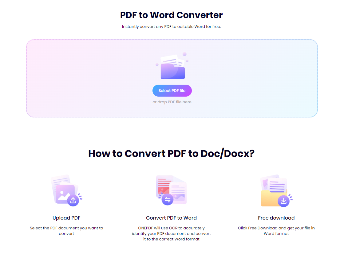 the steps to convert PDF to Word with ONEPDF