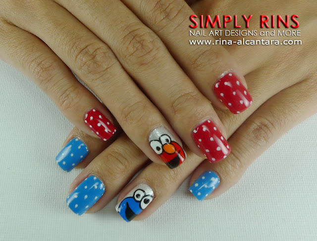 Cookie Monster and Elmo Nail Art Design