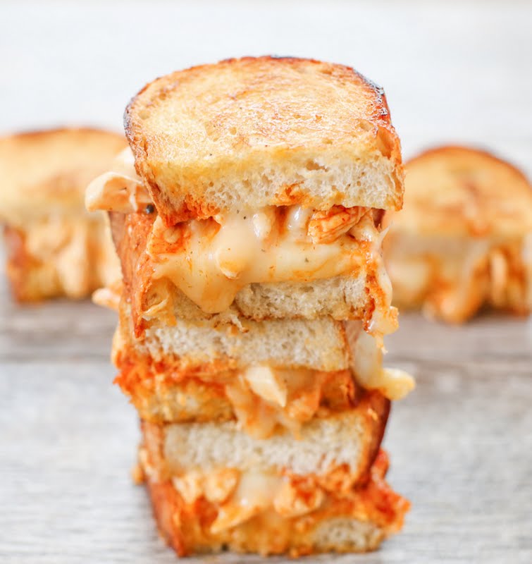 photo of a stack of Chicken Enchilada Grilled Cheese Sandwich