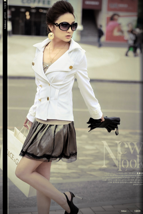 New Womens Double Bieasted Long Sleeve Short White Autumn Wear Coat 