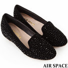 AIR SPACE簡單時尚~完美細絨布閃耀小水鑽內增高樂福鞋-黑