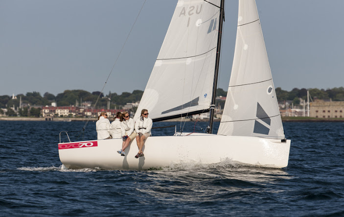 J70 women sailing off Newport